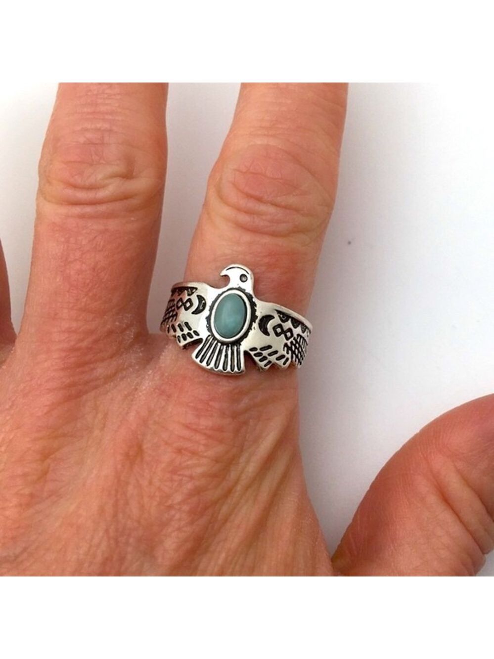 Southwest Eagle Ring with Pale Turquoise Bead